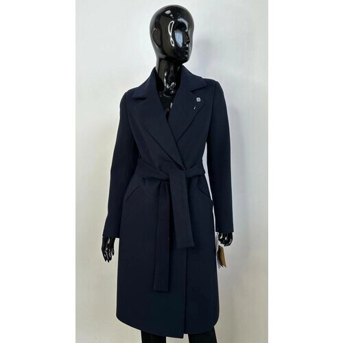 Пальто-халат демисезонное, силуэт прямой, удлиненное, размер 44, синий