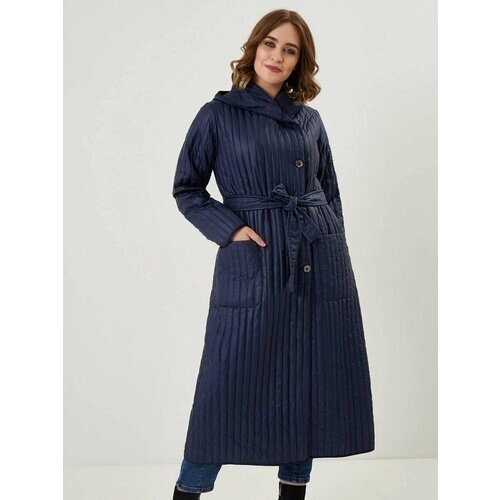 Пальто-халат NELIY VINCERE демисезонное, силуэт прямой, удлиненное, размер 46, синий