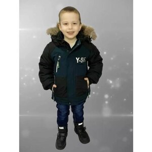 Парка Зимняя куртка для мальчика YS 2(1/20), размер 86, бирюзовый, черный
