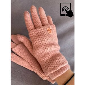 Перчатки Kim Lin, демисезон/зима, шерсть, вязаные, утепленные, сенсорные, размер 18-20, розовый