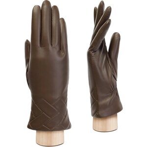 Перчатки LABBRA зимние, натуральная кожа, подкладка, размер 6.5, коричневый, бежевый