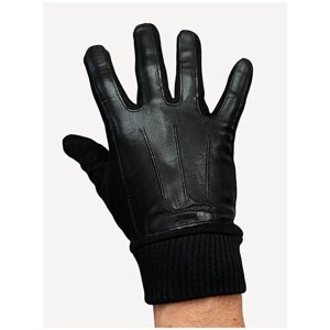 Перчатки мужские велюровые с вставками из кожзама, черные, универсальный размер - M, L, XL (обхват ладони 19-23,5 см)