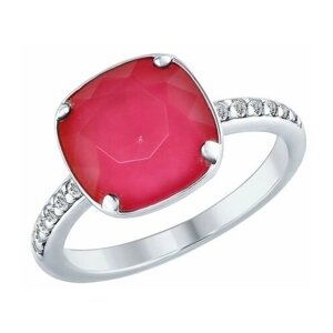 Перстень SOKOLOV Кольцо из серебра с кристаллом Swarovski, серебро, 925 проба, родирование, кристаллы Swarovski, размер 18, бордовый, красный