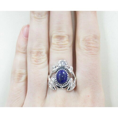 Перстень UVI Серебряное кольцо с Лазуритом, серебро, 925 проба, оксидирование, лазурит, размер 17.5, синий, серебряный