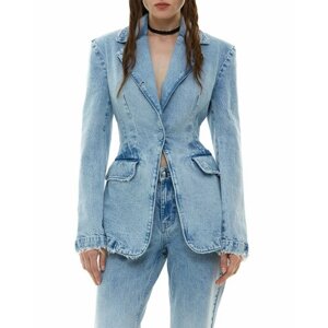 Пиджак Sorelle, средней длины, силуэт прилегающий, размер XS, синий, голубой