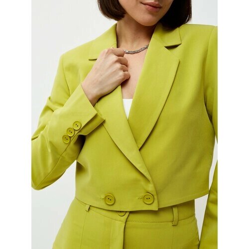 Пиджак , укороченный, оверсайз, двубортный, размер М, зеленый, хаки