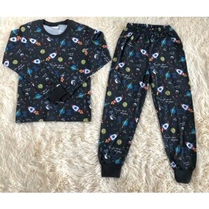 Пижама AYDIN Kids, джемпер, брюки, пояс на резинке, брюки с манжетами, рукава с манжетами, манжеты, без капюшона, размер 98, черный