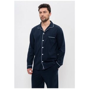 Пижама CLEO, брюки, застежка пуговицы, карманы, размер 56, синий