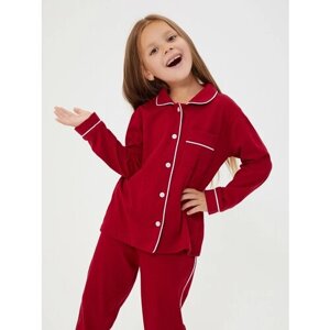 Пижама Ihomewear, карманы, брюки с манжетами, размер 98, бордовый