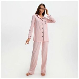 Пижама Kaftan, рубашка, брюки, застежка отсутствует, длинный рукав, карманы, размер 42, розовый