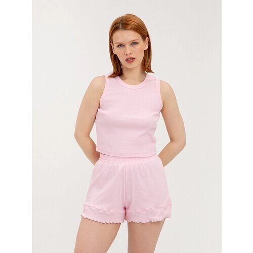 Пижама Lilians, топ, шорты, без рукава, пояс на резинке, трикотажная, размер 84-66-90, розовый
