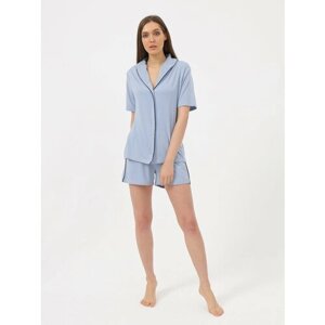Пижама Luisa Moretti, рубашка, шорты, короткий рукав, размер XL, голубой