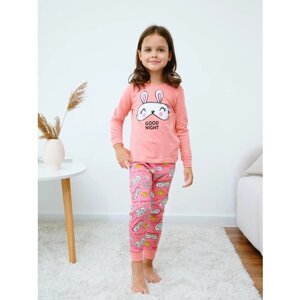 Пижама Ohana kids, брюки, лонгслив, манжеты, пояс на резинке, брюки с манжетами, рукава с манжетами, размер 104, розовый