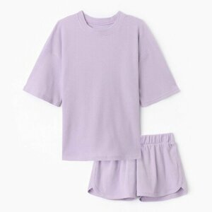 Пижама , шорты, футболка, застежка отсутствует, размер 42, фиолетовый