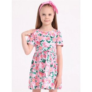 Платье Апрель, размер 56-110, зеленый, розовый