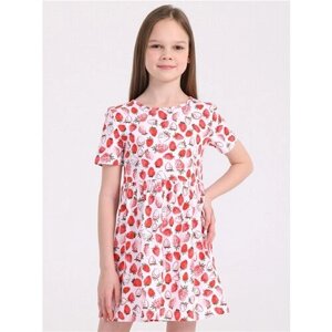 Платье Апрель, размер 72-140, белый, красный