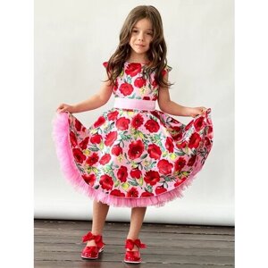 Платье Бушон, размер 122-128, розовый, красный