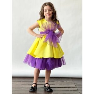 Платье Бушон, размер 128-134, фиолетовый, желтый