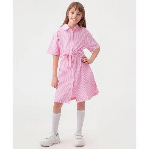 Платье Button Blue, размер 134, белый, розовый