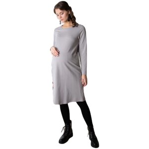 Платье Мамуля Красотуля, повседневный стиль, силуэт трапеция, длинный рукав, миди, без карманов, регулировка ширины, размер 46 (M), серый