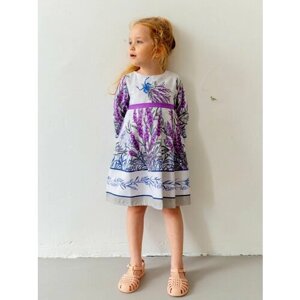 Платье, размер 116-122, белый, фиолетовый