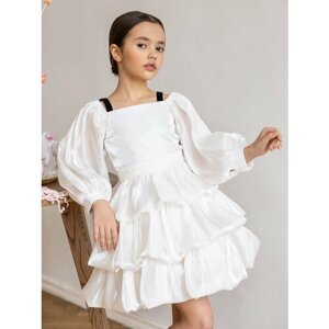 Платье, размер 122-128, белый, бежевый