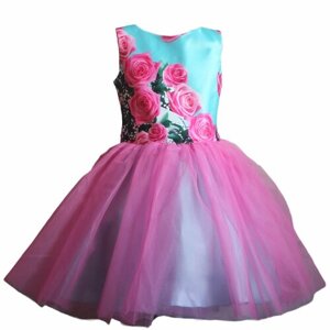 Платье, размер 34, бирюзовый, розовый