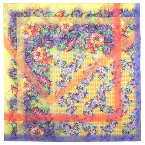 Платок Павловопосадская платочная мануфактура,115х115 см, фиолетовый, мультиколор