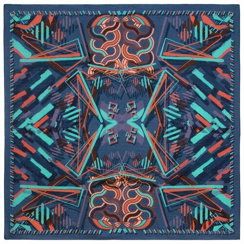 Платок Павловопосадская платочная мануфактура,115х115 см, синий, голубой