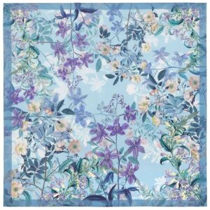 Платок Павловопосадская платочная мануфактура,135х135 см, фиолетовый, голубой