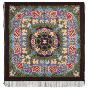 Платок Павловопосадская платочная мануфактура,146х146 см, черный, фиолетовый