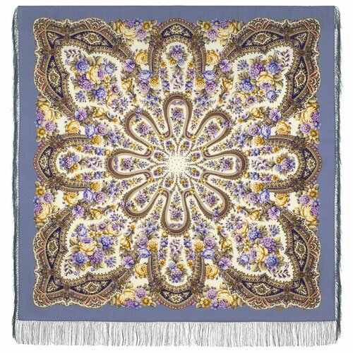 Платок Павловопосадская платочная мануфактура,146х146 см, фиолетовый, бежевый