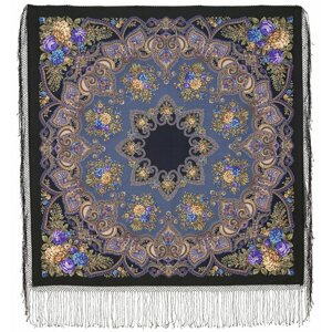 Платок Павловопосадская платочная мануфактура,148х148 см, фиолетовый, черный