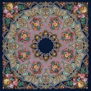 Платок Павловопосадская платочная мануфактура,148х148 см, пыльная роза, синий