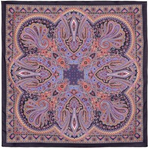 Платок Павловопосадская платочная мануфактура,70х70 см, фиолетовый, оранжевый