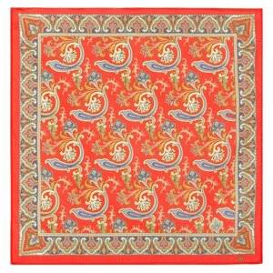 Платок Павловопосадская платочная мануфактура,76х76 см, оранжевый, красный