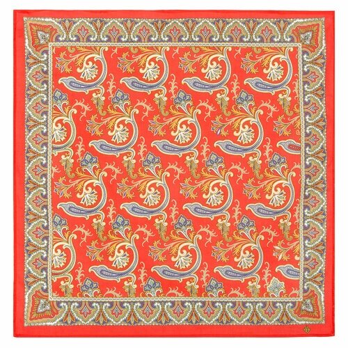 Платок Павловопосадская платочная мануфактура,76х76 см, оранжевый, красный