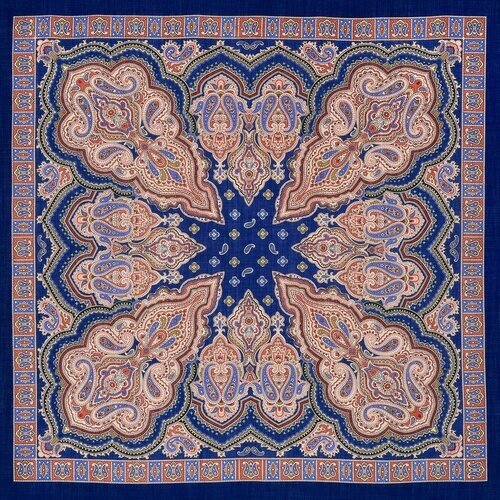 Платок Павловопосадская платочная мануфактура,89х89 см, фиолетовый, бежевый