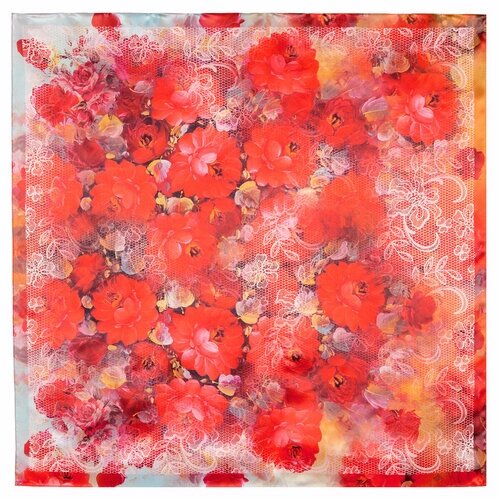 Платок Павловопосадская платочная мануфактура,89х89 см, красный