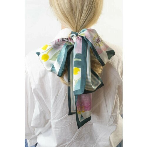 Платок женский с принтом в подарочной упаковке, атласны шелк, шейный платок 16 см на 152 см