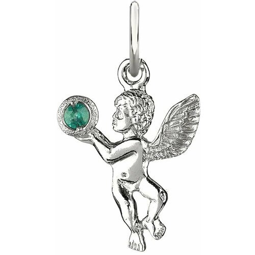 Подвеска CORDE Серебряная подвеска ангел с натуральным изумрудом, серебро, 925 проба, родирование, изумруд, размер 2.5 см.