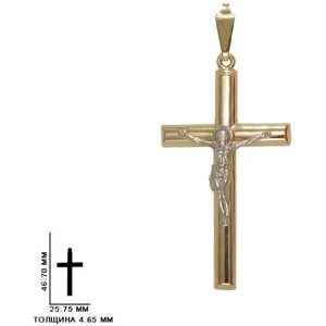 Подвеска кулон крест православный пустотелый из красного золота 585 родированный без вставок