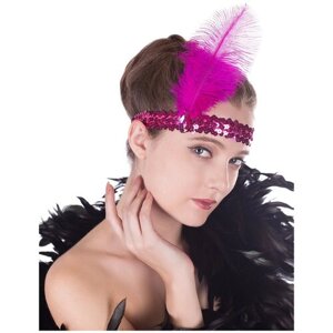 Повязка на голову / ретро украшение / перо повязка в стиле Гэтсби / ободок розовый фуксия