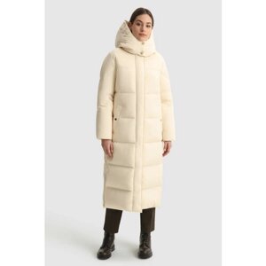 Пуховик Woolrich AURORA LONG PARKA, размер XXS, серый, коричневый