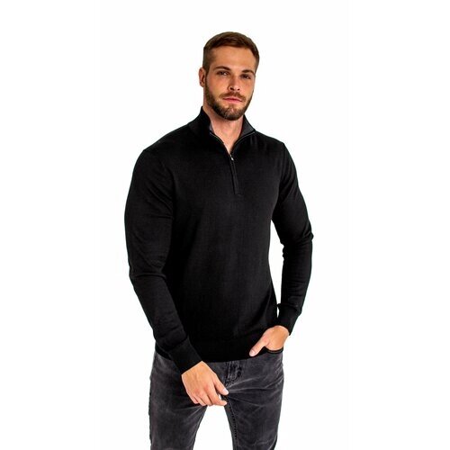 Пуловер , длинный рукав, силуэт прилегающий, средней длины, вязаный, трикотажный, размер XL, черный