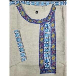 Рубашка из льна с голубой тесьмой (16609) 42-44