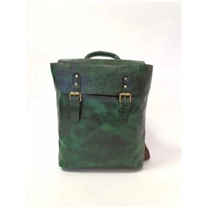Рюкзак Black Buffalo, натуральная кожа, вмещает А4, внутренний карман, зеленый