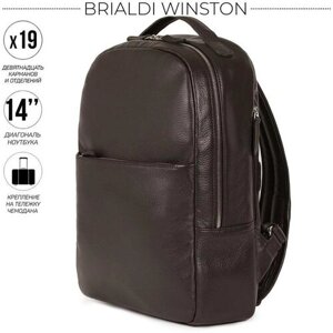 Рюкзак BRIALDI, натуральная кожа, отделение для ноутбука, вмещает А4, внутренний карман, коричневый