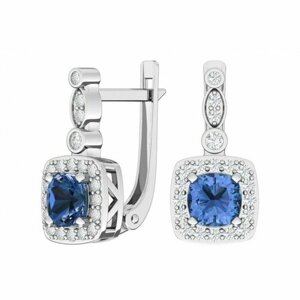 Серьги AV Jewelry, серебро, 925 проба, родирование, кварц, фианит, синий