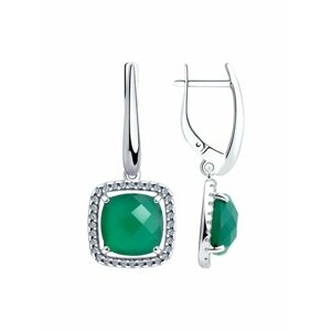 Серьги DS Jewelry, серебро, 925 проба, родирование, фианит, агат, зеленый